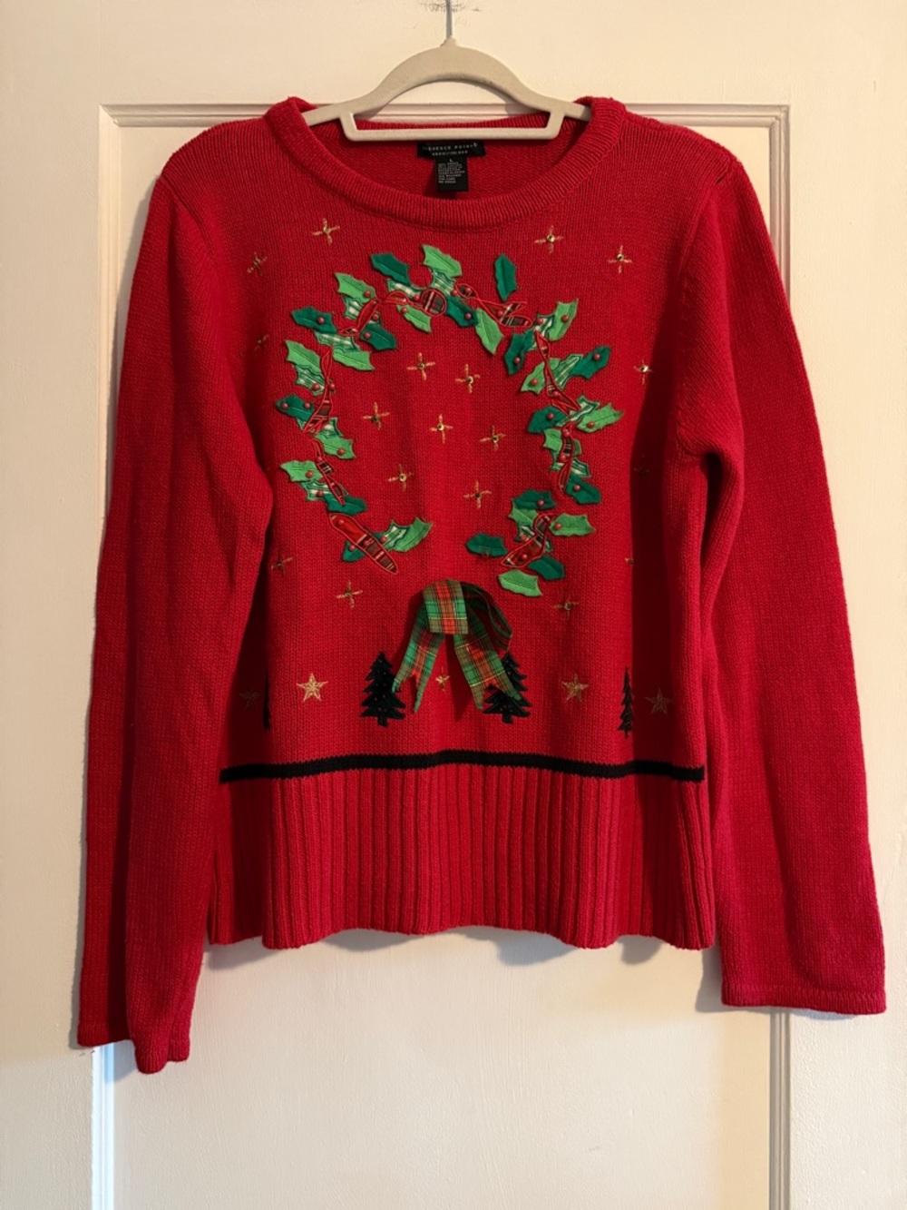 Vintage Reference Point Ugly Christmas Crewneck Sweater Holiday Wreath Red L